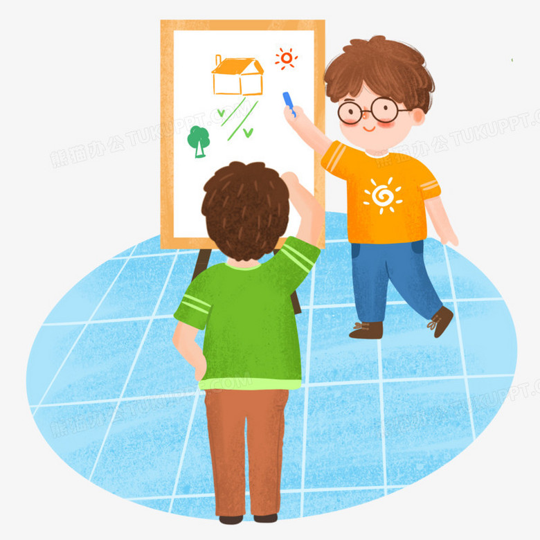 手绘卡通男孩们一起玩你猜我画游戏插画免抠元素在软件开发中的应用